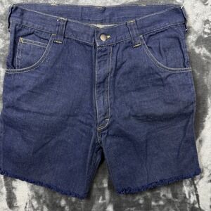 Tiger Denim Shorts Mens 34 Blue Excellent Raw Hem Cotton Workwear Dark Wash